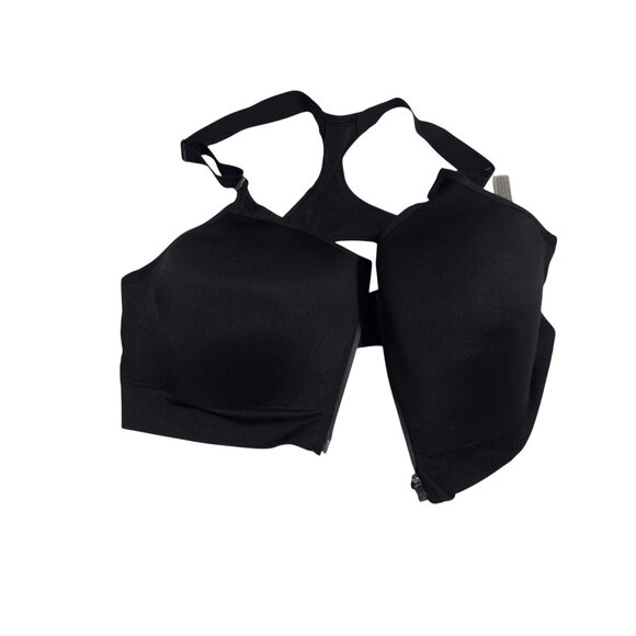 Front-Zip Black Sports Bra PINK Adjustable Straps Racerback Wireless Support XL - Picture 4 of 8